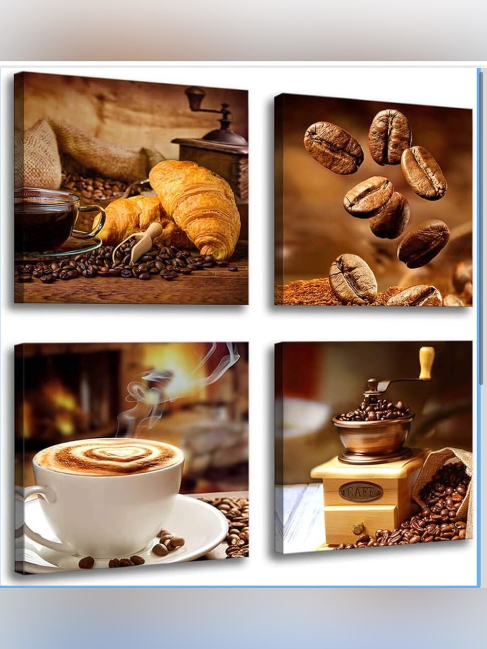 Coffee Theme Canvas Wall Art, Kitchen Decor Pictures, 4 Panel Set, Brown